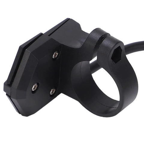 Electric Bike Display Extension Cable With Control Button For P850C, black PVC control switch for dashboard, side view.