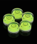 Round Bubble Level 5 Pack for spirit Level for bullseye for Acrylic, with five bright green bubble levels on a dark background.