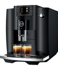 Straight Up Game Changing Automatic Espresso Machine With 2.8 Inch Color Display And Easy Cappuccino Function In Piano Black brewing espresso into two glasses.
