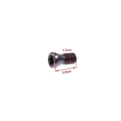 M2.5x6 Alloy Steel Torx Screw for Replacing Carbide Inserts in CNC Lathe Tools, close-up view with dimensions 2.5mm x 5.8mm