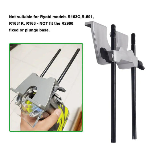 Premium Router Edge Guide Assembly For Seamless Woodworking Projects With Crisp Precision And Easy Install Design That Slides Right Onto Ryobi 18V One Plus Trimmers P601 P206 PCL424B PCL424 R2401 showing steel build and locking rod support.