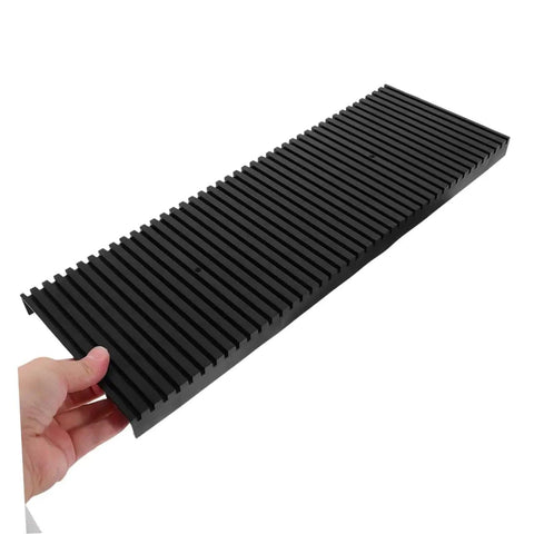 Hand holding a Two Piece Static Bar Rack for Circuit Boards ESD Safe Mount Tray with Strip Design Plastic Storage Stand