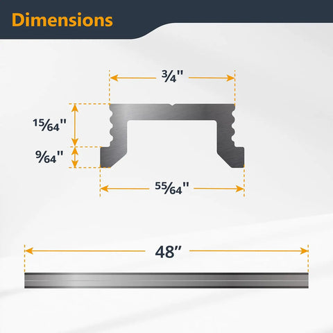 Dimensions of 48 Inch Heavy Duty Aluminum Miter T Track And T Slot Bar Kit showing precise measurements.