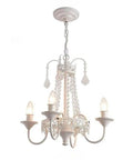 Crystal Mini French Country 4 Light Chandelier In White Finish Candle Style Ceiling Fixture For Dining Room Living Room Bedroom And Girls Room E12 Base Diameter About Eighteen Inches Height About Seventeen Point Nine Inches Adjustable Chain