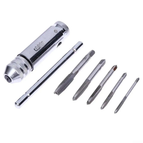 Heavy Duty Adjustable T Handle Tap Wrench Ratchet Set For M3 To M8 Metalworking Tools With Precision Ratcheting Action And Screw Extractors For Steel Threading On Tough Jobs Easy One Handed Grip, steel tap wrench set