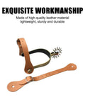 Premium Leather Spur Straps For Horse Riding, adjustable retro western style, built to last aluminum buckles, displayed on white