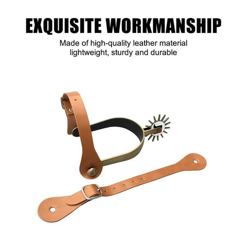 Premium Leather Spur Straps For Horse Riding, adjustable retro western style, built to last aluminum buckles, displayed on white