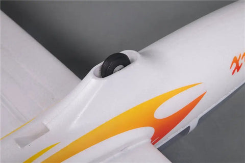 Close-up of Fox Glider V2 RC Airplane With Flaps 91.4 Inch Wingspan Five Channel Brushless Plug And Play PNP Kit landing wheel