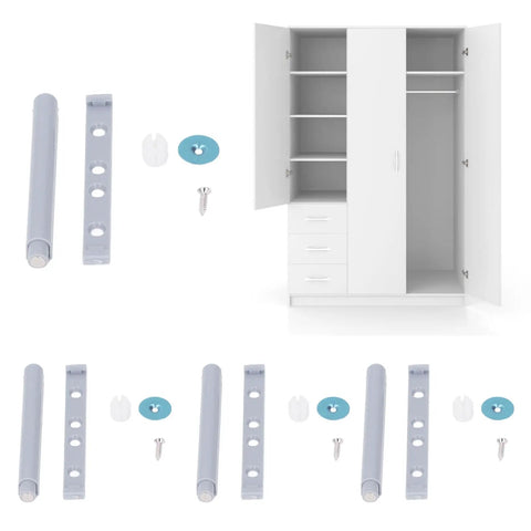 Push Open Cabinet Door Rebound Device ABS 20 pieces, shown with wardrobe, includes screws, white and blue components, ABS material.