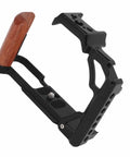 Wood Handle Aluminum Camera Cage Rig With 1/4 Inch And 3/8 Inch Screw Holes, Cold Shoe Mount, Vertical Video Mounts