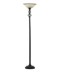 Antique Style Torchiere Floor Lamp In Black Finish Tall Standing Lighting For Living Room Solid Iron With Glass And Polystone Accents