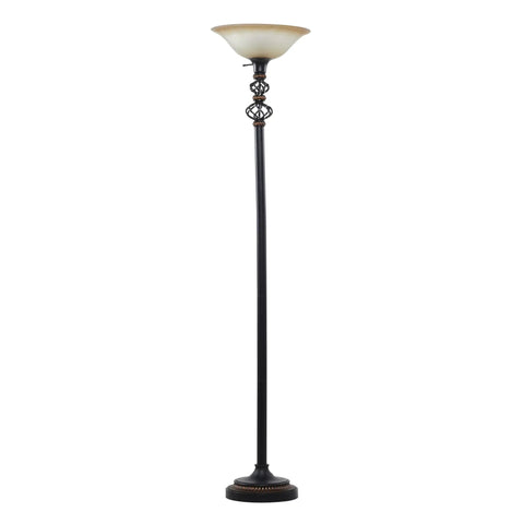 Antique Style Torchiere Floor Lamp In Black Finish Tall Standing Lighting For Living Room Solid Iron With Glass And Polystone Accents
