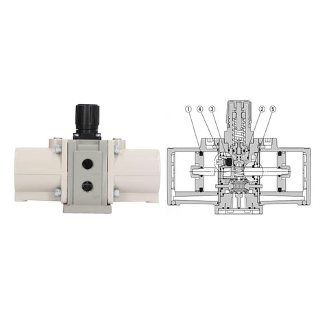 Heavy Duty Pneumatic Boost Cylinder For Higher Air Pressure, Muffler And Relief Valves, Industrial Grade Interior View