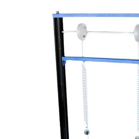 Top view of Vibration And Resonance Demonstrator for Physics Classrooms with metal frame and pendulum springs.