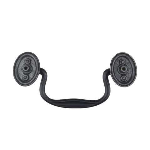 Front view of 4 Pack Antique Iron Black Drawer Pulls Droop Bail Handles for Kitchen Cabinets and Furniture, 102mm center to center.