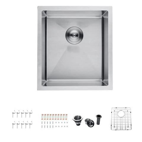 Stainless Steel Single Bowl Bar Sink With Undermount Workstation For Outdoor Kitchens And Home Bars, 17x19x9 Inches, 16 Gauge