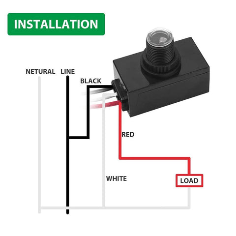Installation diagram for Outdoor Photocell Light Sensor For Dusk To Dawn Lighting No Fuss Auto On Off Hard Wired Post Light Controller