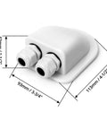 IP68 Waterproof ABS Solar Cable Entry Gland Dual Cable Entry Housing for RV Caravan and Marine Panels White Weather Resistant 6mm To 12mm Cable Diameter Road Ready with dimensions.