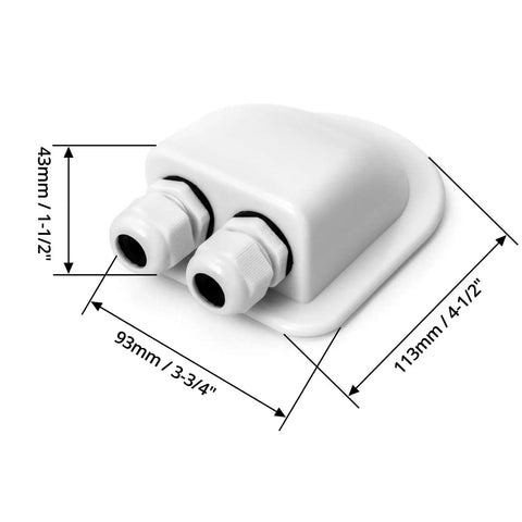 IP68 Waterproof ABS Solar Cable Entry Gland Dual Cable Entry Housing for RV Caravan and Marine Panels White Weather Resistant 6mm To 12mm Cable Diameter Road Ready with dimensions.