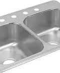 Drop In Stainless Steel Kitchen Sink With Equal Double Bowls, 33 By 22 Inches, Eight And One Sixteenth Inch Depth, Fits 36 Inch Cabinets