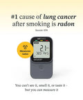 Straight Up Smart Digital Radon Detector Featuring Bluetooth Connectivity And Built In Temperature Humidity Sensors For Continuous Portable Home Air Quality Testing displayed on a light background.