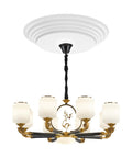 Heavy Duty Electric Hoist Lift System For Chandeliers 2 In 1 Switch Holds 110 Lbs White Metal Chandelier with Frosted Glass Shades