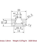Technical drawing of Two Pack 280mm Aluminum Extrusion Profile 10x20mm 10 Series T Slot European Standard Anodized Silver Rail Frame.