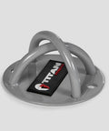 Hella Sturdy Wall And Ceiling Mount Bracket For Bodyweight Suspension Trainers Compatible With Battle Ropes, gray steel plate with hooks.