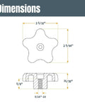 Technical drawing of knob and bolt dimensions in Heavy Duty T Track Kit With 2 Quick Release Toggle Clamps, 60 Lb Holding Capacity