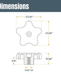 Dimensions of the Heavy Duty T Track Knob Kit with Threaded Knobs and 5/16-18 T Slot Bolts, 16-Piece Set for Jigs and Fixtures.