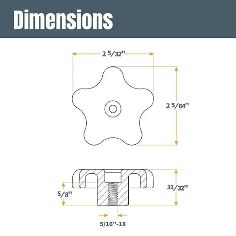 Dimensions of T Track Knob from 4 Pack Quick Release Toggle Clamps With T Track Knobs And Bolts Kit, 300 Lbs Holding, Horizontal Clamps 201B