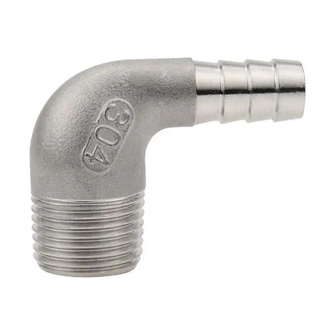 Stainless Steel Elbow Fitting Three Quarters Inch Hose Barb To Three Quarters Inch Male NPT For Homebrew Systems, 304 steel