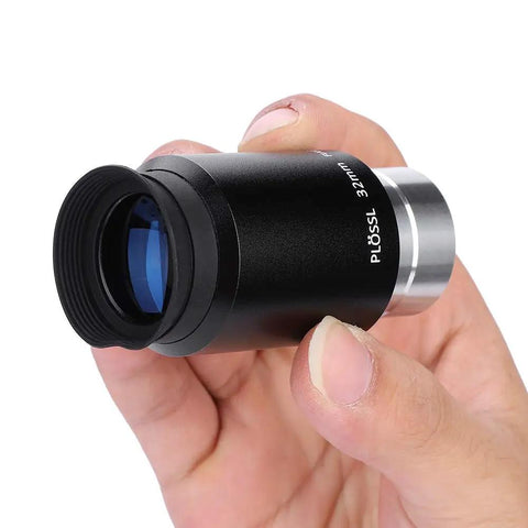 Person holding Awesome 32mm Plossl Eyepiece For 1.25 Inch Telescopes With Filter Thread, 52 Degree Field Of View, Long Eye Relief, Multi Coated Optics.