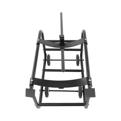 Heavy Duty Steel Drum Cradle Cart With Surefooted Wheels And Snappy Retractable Dump Bar from above, suitable for 55 gallon barrels.