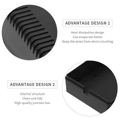 Sturdy Black Abs Plastic Junction Boxes For Electrical Components featuring Dust Proof Button Design With No Screws showing heat dissipation and internal structure.