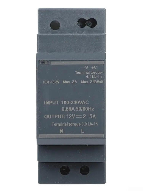 Rail Mounted 12V DC Switching Power Supply For Industrial Automation And Instruments With Rock Solid Ripple Free Output And Five Safety Protections Against Short Circuit Overcurrent Overload Overvoltage And Overheat Plus Efficient Heat Dissipation, gray DIN rail unit