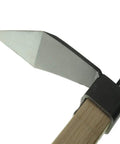 Close-up of Carbon Steel Hand Mattock Pick for Gardening and Farming with heavy duty forged blade and angled edge
