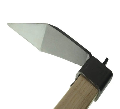 Close-up of Carbon Steel Hand Mattock Pick for Gardening and Farming with heavy duty forged blade and angled edge
