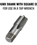 Three Piece NPT Pipe Tap Set For Plumbing One Inch One And A Quarter Inch And One And A Half Inch Carbon Steel Taps In A No Coating Finish With A Plastic Pouch Case Ideal For DIY Projects And Pro Plumbing Repairs featuring a round shank with square end for tap wrench use