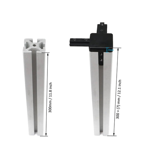 Badass 10 Series Corner Connectors For 10x10mm Aluminum Extrusion Framing Kits With Zinc Alloy Brackets And Heavy Duty Set Screws, showing 300mm aluminum profile.