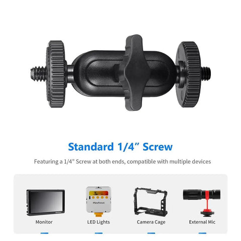 Double Ball Heads Magic Arm With 15mm Ball For 360 Degree Rotation And One Quarter Inch Screw Extend Mount For Camera Monitor Video Light Microphone And Tripod Beefy Aluminum Build, black