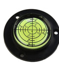 for mini Round for spirit Level for 360 Degree Viewing with a clear bubble and measurement markings on a black base.