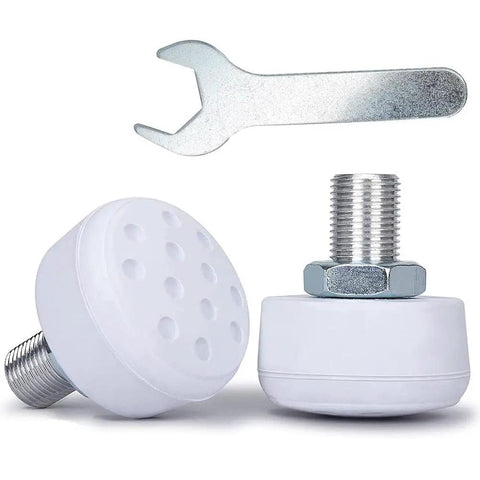 Two Pack 85A Toe Stops For Roller Skates With Nine Sixteenth Inch Bolt Adjustable Grippy Rubber Brake Block shown with wrench