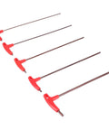 Heavy Duty 5 Pc T Handle Hex Wrench Set Made From S2 Alloy Steel Sizes 3mm 4mm 5mm 6mm 8mm For Sick Auto Repair CNC Maintenance Fastening With Comfortable Grip That Fixes Tasks For Pros Who Want Boss Level Gear To Win Every Job Smoothly, five red T-handle hex keys