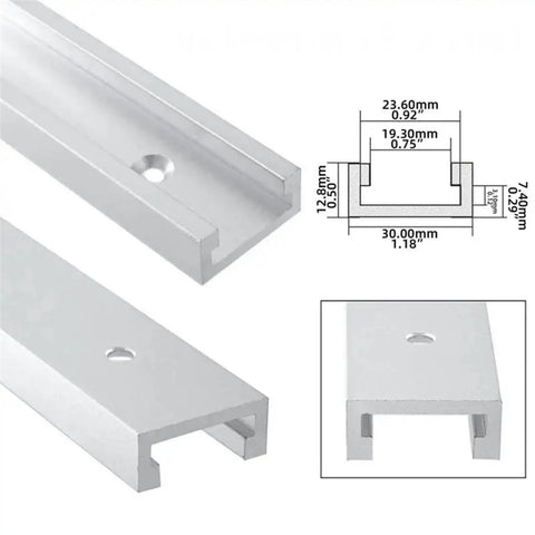 Heavy Duty Aluminum T Track Miter Slot Fence Guide For Woodworking Jigs, 1.18" width, precise dimensions for accurate cutting.