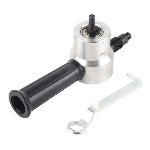 Dual Head Metal Sheet Cutter And Nibbler Drill For Circle Cutting And Machining, tool with black handle and metal wrench accessory