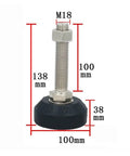 Rock Solid Adjustable Leveling Feet 8 Pack Threaded M12 M16 M18 Rotating Bases with 100mm base and 138mm height.