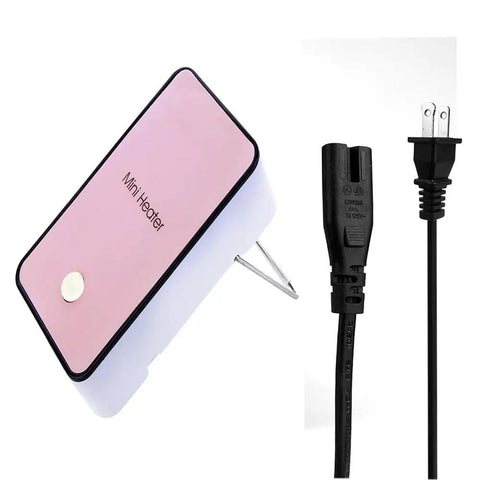Mini Portable Room Heater For Desk And Office, Energy Saving Quiet Electric Fan Heater, with power cord, in pink shown from side angle.