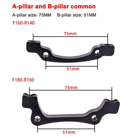 Image showing dimensions of A-pillar and B-pillar for Four-Piston Hydraulic Disc Brake Kit for Mountain Bikes.
