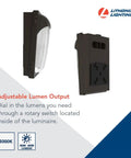 Side view of Slim 7.5 Inch LED Wall Pack Outdoor Light Fixture For Buildings - Adjustable Lumens, 5000K Daylight, IP65 Bronze